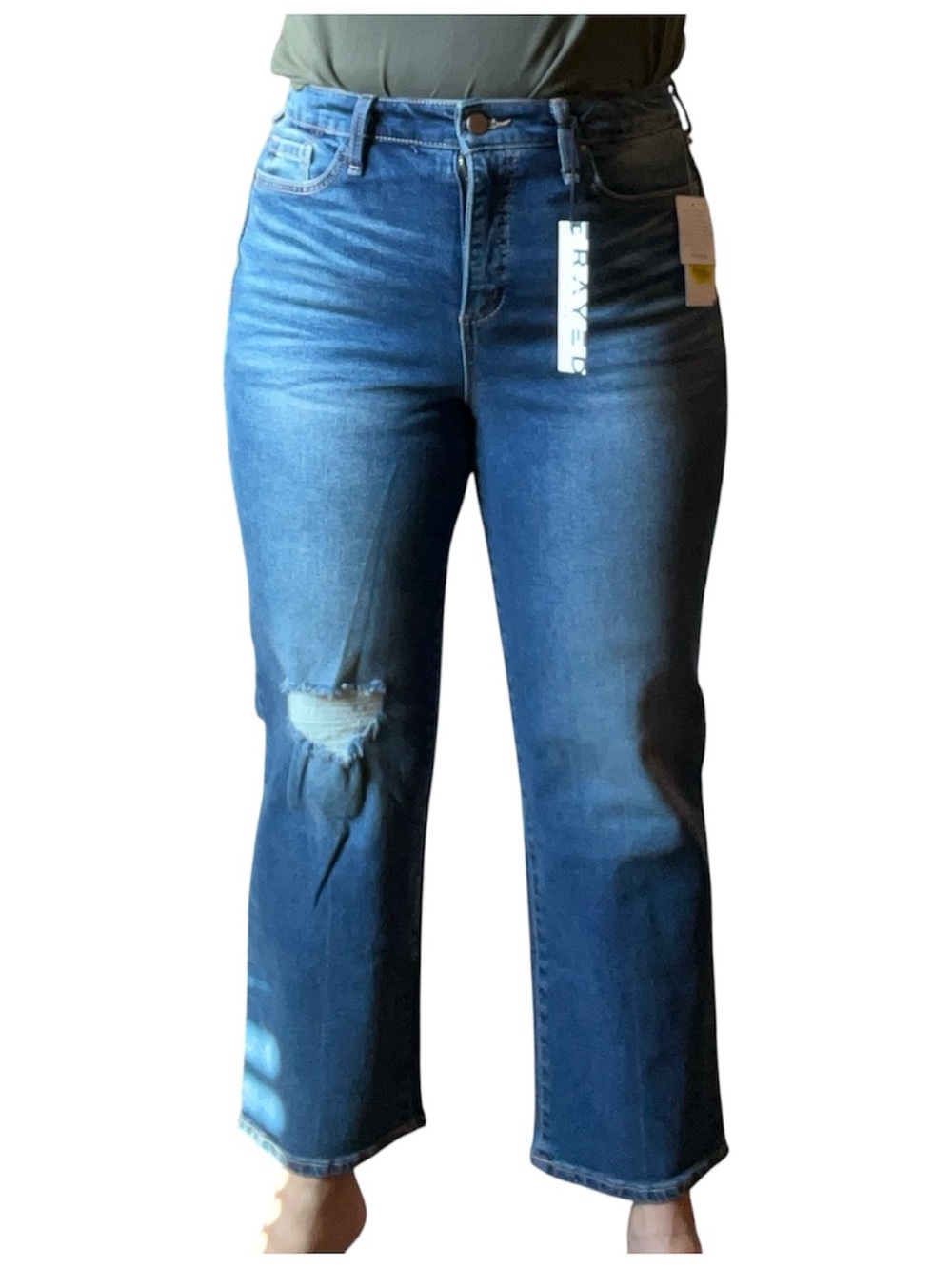 Frayed Jeans High-Rise Straight Leg Distressed Women’s Jeans - Blue Size 30 New